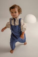 Retro Keten Dokulu Kasketli Erkek Çocuk Salopet Takım - Görsel 5