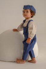 Retro Keten Dokulu Kasketli Erkek Çocuk Salopet Takım - Görsel 4