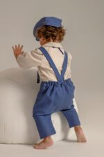 Retro Keten Dokulu Kasketli Erkek Çocuk Salopet Takım - Görsel 8