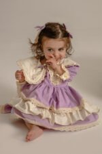 Arazretrobaby Lila İspanyol Model Nakışlı Kız Çocuk Elbisesi