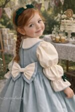 Arazretrobaby Nil Yeşili Gepiyerli Kız Çocuk Elbisesi - Görsel 2