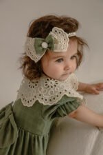Arazretrobaby Vintage Küf Yeşili Kız Bebek Elbise ve Bandana Takımı - Görsel 4