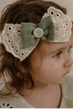 Arazretrobaby Vintage Küf Yeşili Kız Bebek Elbise ve Bandana Takımı - Görsel 3