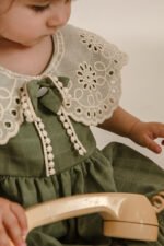Arazretrobaby Vintage Küf Yeşili Kız Bebek Elbise ve Bandana Takımı - Görsel 2