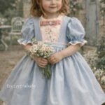 Arazretrobaby Bebe Mavisi Nakışlı Kız Çocuk Elbisesi