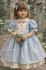 Arazretrobaby Bebe Mavisi Nakışlı Kız Çocuk Elbisesi