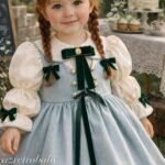 Arazretrobaby Nil Yeşili Gepiyerli Kız Çocuk Elbisesi