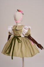 Arazretrobaby Tavşan Nakışlı Apron Önlüklü Haki Retro Kız Bebek Elbisesi - Görsel 7