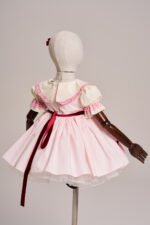 Arazretrobaby Pembe Pötikare Önlüklü Kadife Şeritli Retro Kız Bebek Elbisesi - Görsel 2