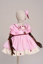 Arazretrobaby Pembe Pötikare Çilek Nakışlı Retro Kız Bebek Elbisesi - Görsel 5