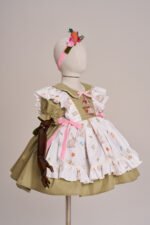 Arazretrobaby Tavşan Nakışlı Apron Önlüklü Haki Retro Kız Bebek Elbisesi - Görsel 6