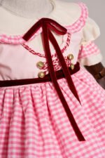 Arazretrobaby Pembe Pötikare Önlüklü Kadife Şeritli Retro Kız Bebek Elbisesi - Görsel 3