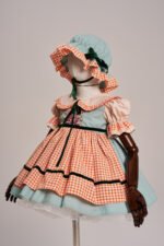 Arazretrobaby Pötikare Önlüklü Kadife Şeritli Nil Yeşili Retro Kız Bebek Elbisesi