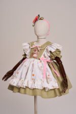 Arazretrobaby Tavşan Nakışlı Apron Önlüklü Haki Retro Kız Bebek Elbisesi - Görsel 5
