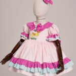 Arazretrobaby Ördek Nakışlı Fırfırlı Pembe Retro Kız Bebek Elbisesi
