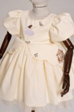 Arazretrobaby Peri Kızı Nakışlı Kristal Taşlı Krem Retro Kız Bebek Elbisesi - Görsel 3