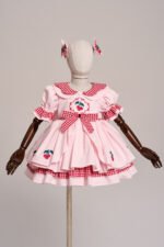 Arazretrobaby Kiraz Nakışlı Pötikare Detaylı Retro Kız Bebek Elbisesi - Görsel 4