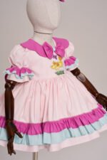 Arazretrobaby Ördek Nakışlı Fırfırlı Pembe Retro Kız Bebek Elbisesi - Görsel 3