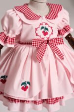 Arazretrobaby Kiraz Nakışlı Pötikare Detaylı Retro Kız Bebek Elbisesi - Görsel 3