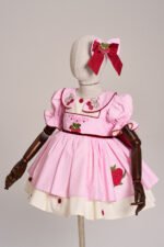 Arazretrobaby Pembe Pötikare Çilek Nakışlı Retro Kız Bebek Elbisesi - Görsel 2