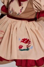 Arazretrobaby Ceylan ve Mantar Nakışlı Kadife Detaylı Retro Kız Bebek Elbisesi - Görsel 4