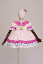 Arazretrobaby Ördek Nakışlı Fırfırlı Pembe Retro Kız Bebek Elbisesi - Görsel 2
