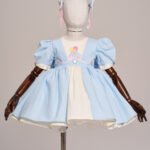 Arazretrobaby Bebe Mavisi Balon Nakış İşlemeli Kız Çocuk Elbisesi