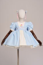Arazretrobaby Bebe Mavisi Balon Nakış İşlemeli Kız Çocuk Elbisesi