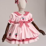 Arazretrobaby Kiraz Nakışlı Pötikare Detaylı Retro Kız Bebek Elbisesi