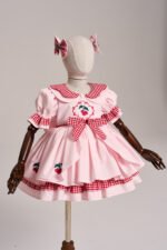 Arazretrobaby Kiraz Nakışlı Pötikare Detaylı Retro Kız Bebek Elbisesi