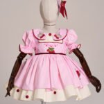 Arazretrobaby Pembe Pötikare Çilek Nakışlı Retro Kız Bebek Elbisesi