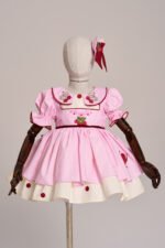 Arazretrobaby Pembe Pötikare Çilek Nakışlı Retro Kız Bebek Elbisesi
