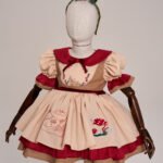 Arazretrobaby Ceylan ve Mantar Nakışlı Kadife Detaylı Retro Kız Bebek Elbisesi