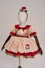 Arazretrobaby Ceylan ve Mantar Nakışlı Kadife Detaylı Retro Kız Bebek Elbisesi